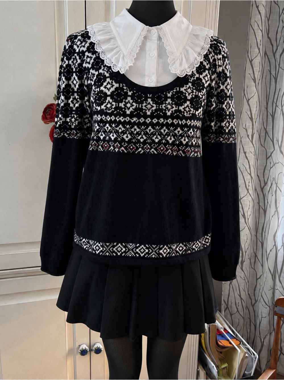 💥3/$50 RXB Black and White Fair Isle Knit Sweater